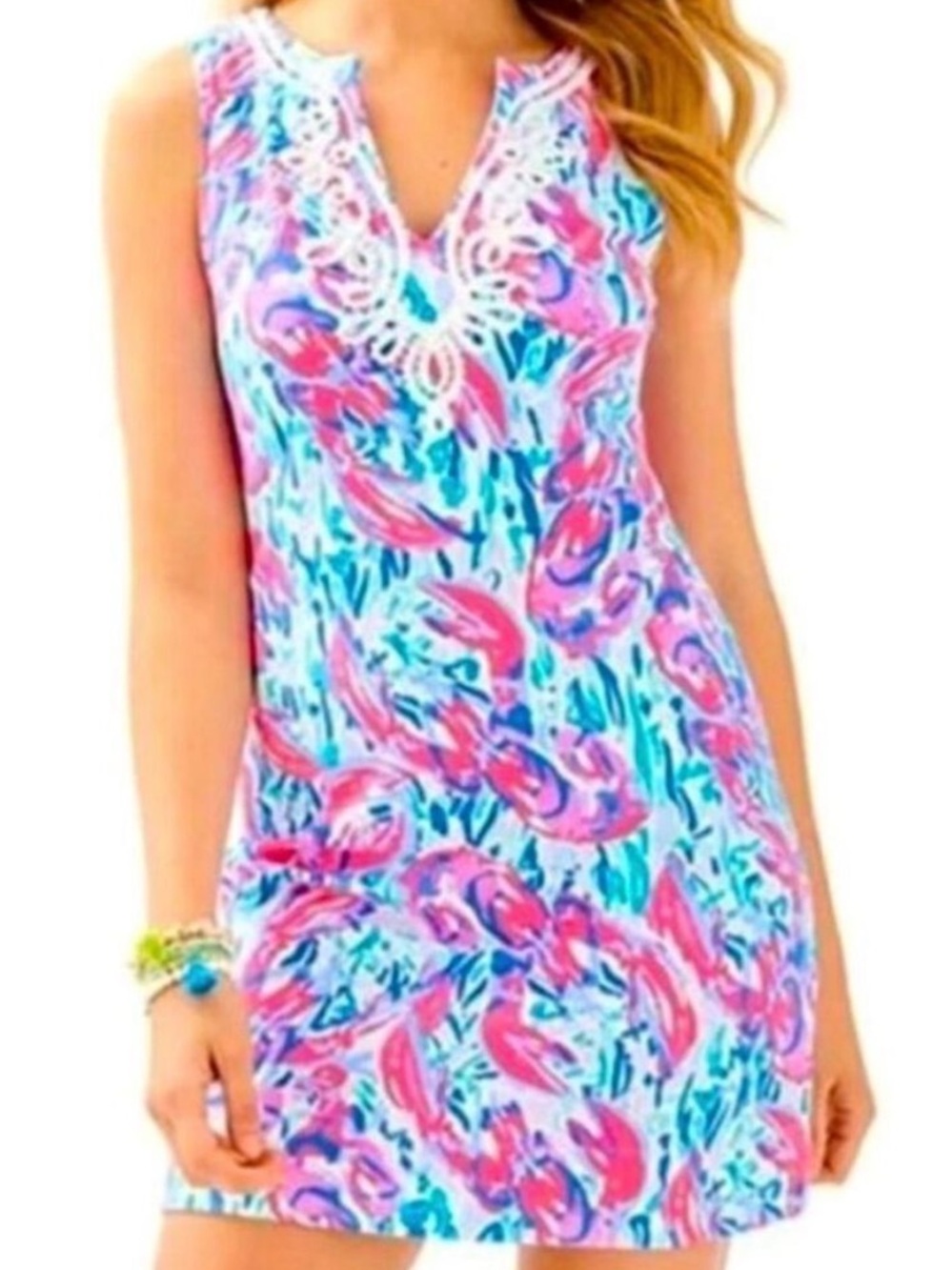 Lilly Pulitzer Harper Shift Dress Cosmic Coral Lobster Print L